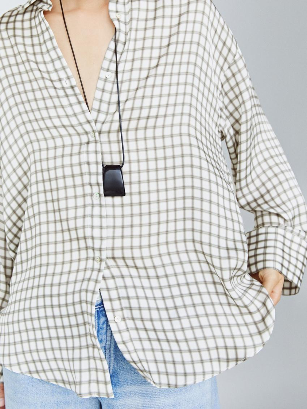 Massimo Dutti Струящаяся рубашка в клетку, жемчужно-серый