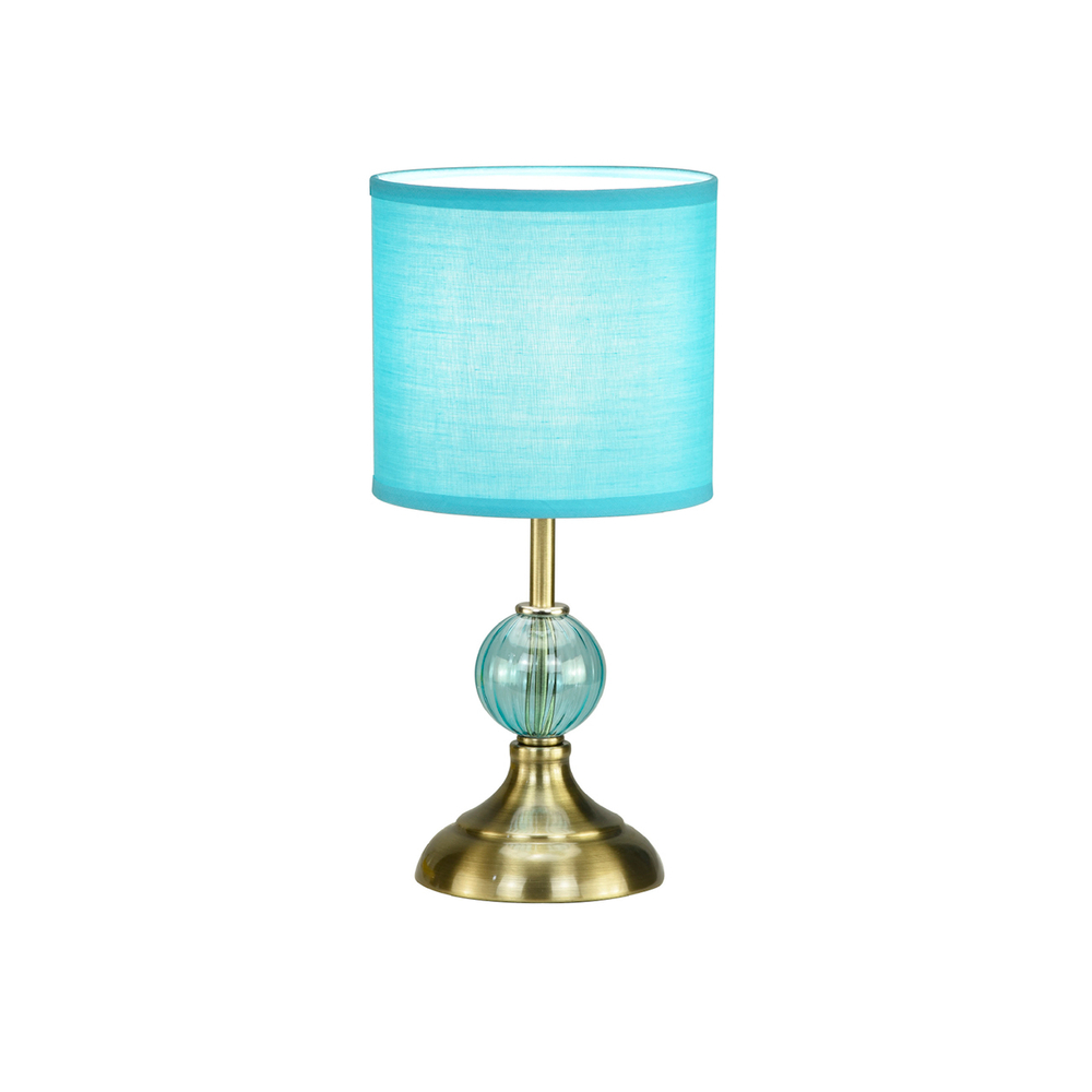 Настольный светильник 1x40Вт E14, металл/ткань/стекло, бронза/голубой