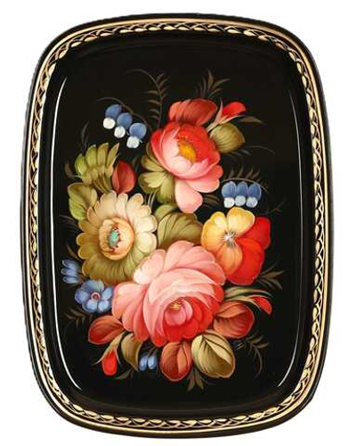 Жостовский поднос декоративный, размер 33х24 см (A12), металлический