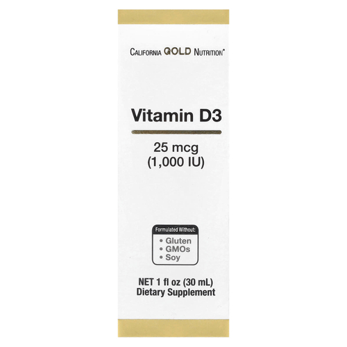 California Gold Nutrition, витамин D3, 25 мкг (1000 МЕ), 30 мл (1 жидк. унция)