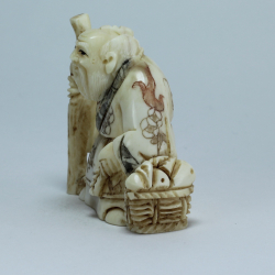 Эксклюзивная нэцкэ Монах с посохом и корзиной рыбы