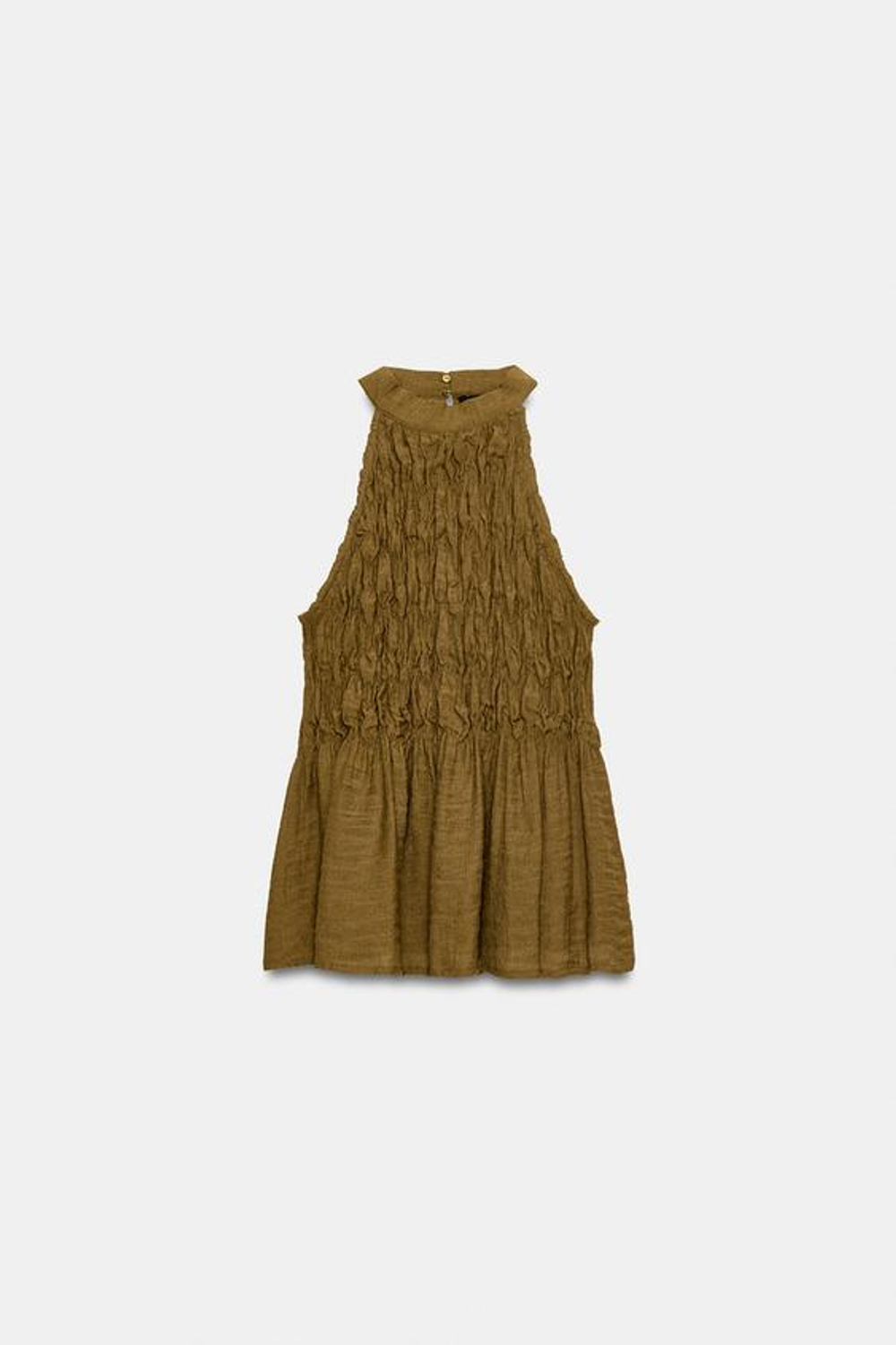 ZARA ТОП С ГОРЛОВИНОЙ ХАЛТЕР И СБОРКАМИ, ОЛИВКОВЫЙ