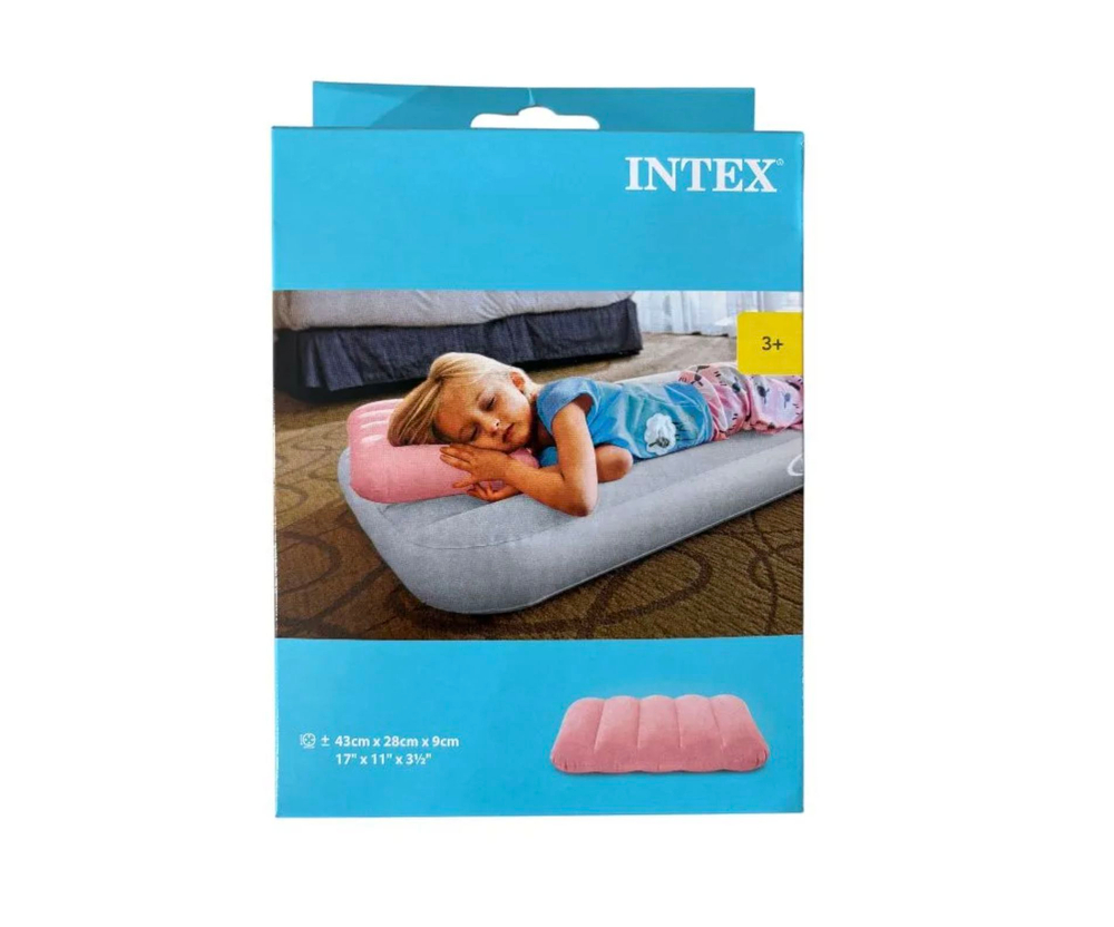 Подушка для шеи надувная Intex 68676 Travel 43х28х9 см / Дорожная подушка для путешествий и авто розовая