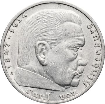 5 рейхсмарок 1936 Германия (Третий Рейх) "A", Орел без свастики (Гинденбург)