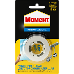 Клейкая лента Момент 1714773 монтажная двусторонняя на 12 кг. 1,5 м. | Момент