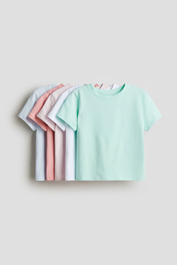 H&M Набор из 5 хлопковых футболок, розовый/светло-голубой