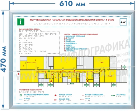 Тактильная мнемосхема с подсветкой ORG8 470х610х20 мм. Полноцветная