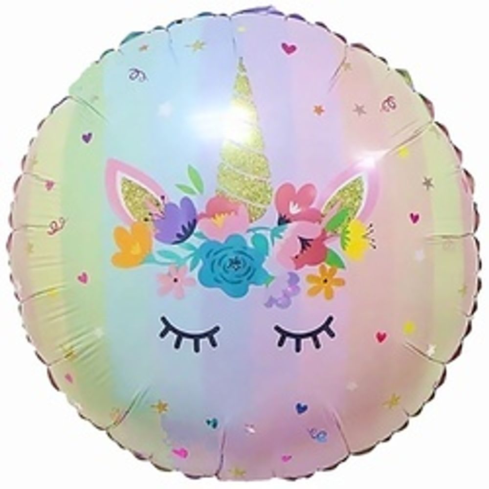Шар (18"/46 см) Круг, Волшебный единорог в цветах 1 шт.