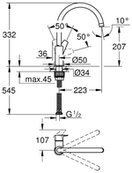 Смеситель для мойки GROHE BauEdge однорычажный, хром (31233001)