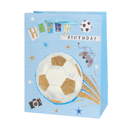 Пакет подарочный, Игровой кураж, Голубой, с блестками, 23*18*10 см, 1 шт.