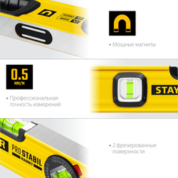 Магнитный уровень с поворотным глазком STAYER PRO STABIL, 800 мм, усиленный профиль, Professional (3480-080)