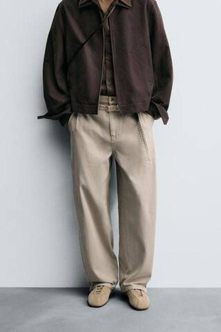 ZARA БРЮКИ WIDE BALLOON FIT С РЕМНЕМ, БЕЖЕВЫЙ