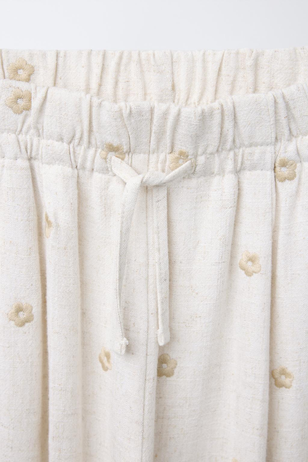 Брюки wide leg из смесового льна с цветочной вышивкой