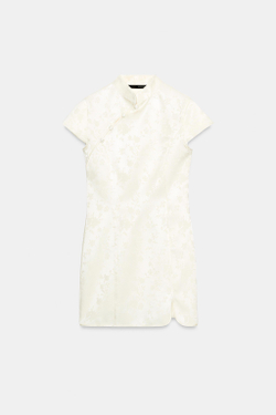 ZARA КОРОТКОЕ ЖАККАРДОВОЕ ПЛАТЬЕ, БЕЛЫЙ