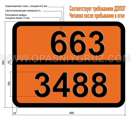 Табличка Опасный груз 663-3488 ТОКСИЧНАЯ ПРИ ВДЫХАНИИ ЖИДКОСТЬ ЛЕГКОВОСПЛАМЕНЯЮЩАЯСЯ КОРРОЗИОННАЯ Н.У.К