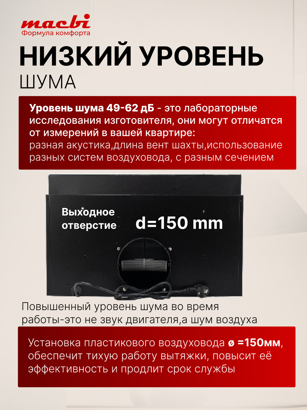 Вытяжка кухонная MACBI Perfa-60G-baf (BLACK) черный, D150мм, 1200м3/ч, полновстраиваемая, мотор 230Ватт, стекло 60см, сенсорное управление + управление жестами