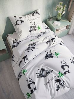 Постельное белье перкаль Сказка "Панды" 1,5-сп Наволочка 50х70 см 1 шт Простынь 150x215 см Пододеяльник 145x215 см