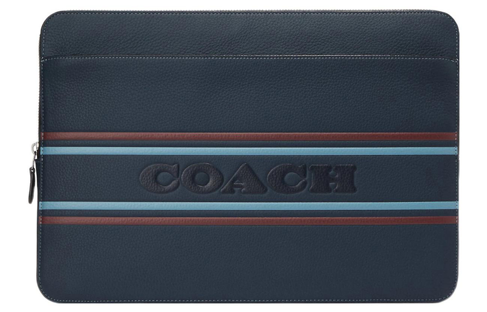 COACH Leather Clutch Laptop Bag Large Men"s Dark Blue