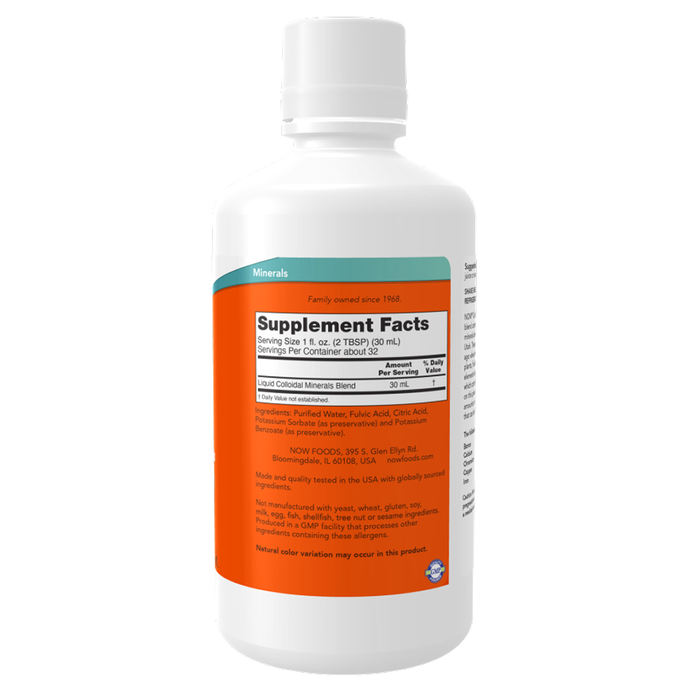 Коллоидные минералы, Colloidal Minerals Liquid original, Now Foods, раствор 946 мл 2