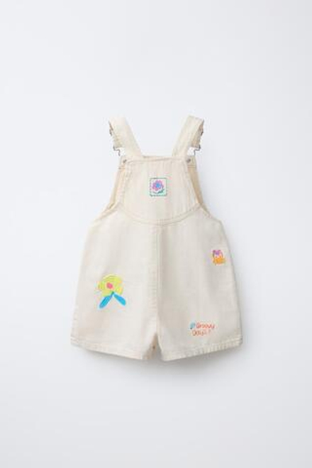 ZARA КОРОТКИЙ КОМБИНЕЗОН ИЗ САРЖИ С ВЫШИВКОЙ, ЭКРЮ