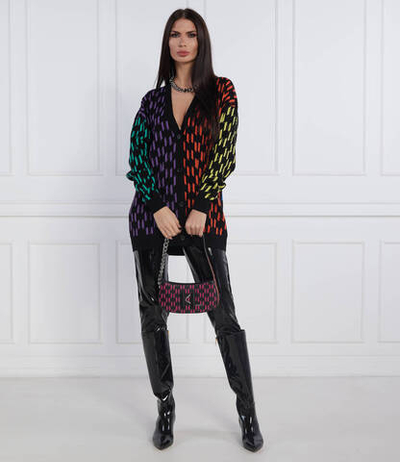 Кожаная сумка хобо k/saddle chain print baguette Karl Lagerfeld - черный(226W3033)