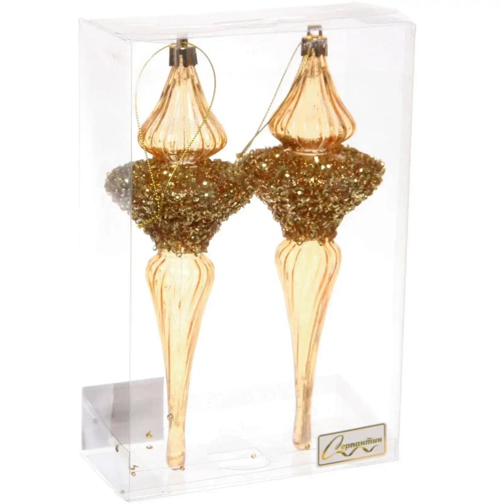 Елочные украшения «Сияние» 6*6*19.5 см (набор 2 шт), Золотой