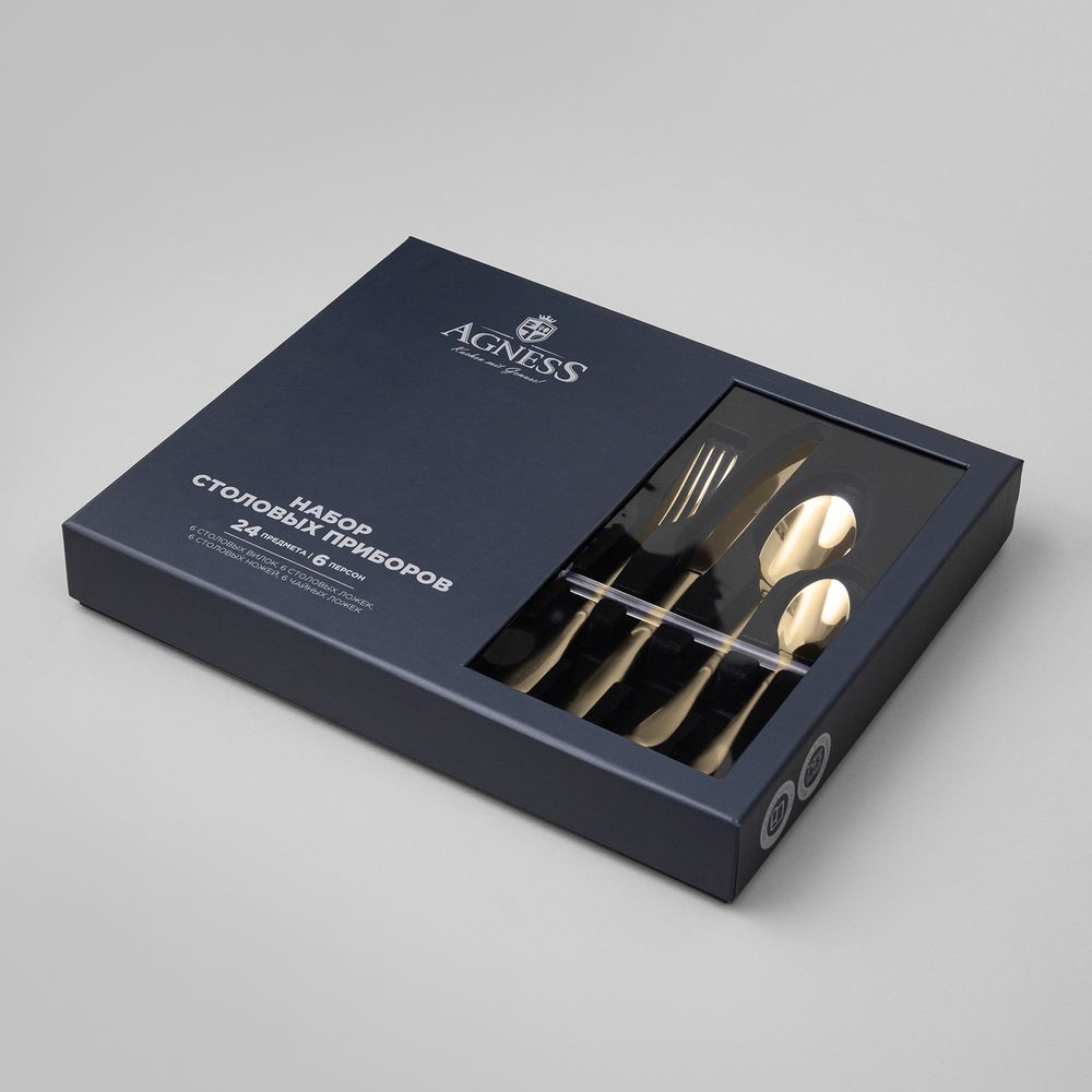 НАБОР СТОЛОВЫХ ПРИБОРОВ SENSO AGNESS 24 ПР., СТАЛЬ 18/10, ПВД ПОКРЫТИЕ, ЦВЕТ: ШАМПАНЬ