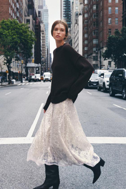 ZARA ЮБКА МИДИ С ПАЙЕТКАМИ, ЦВЕТ РОЗОВОГО МЕЛА