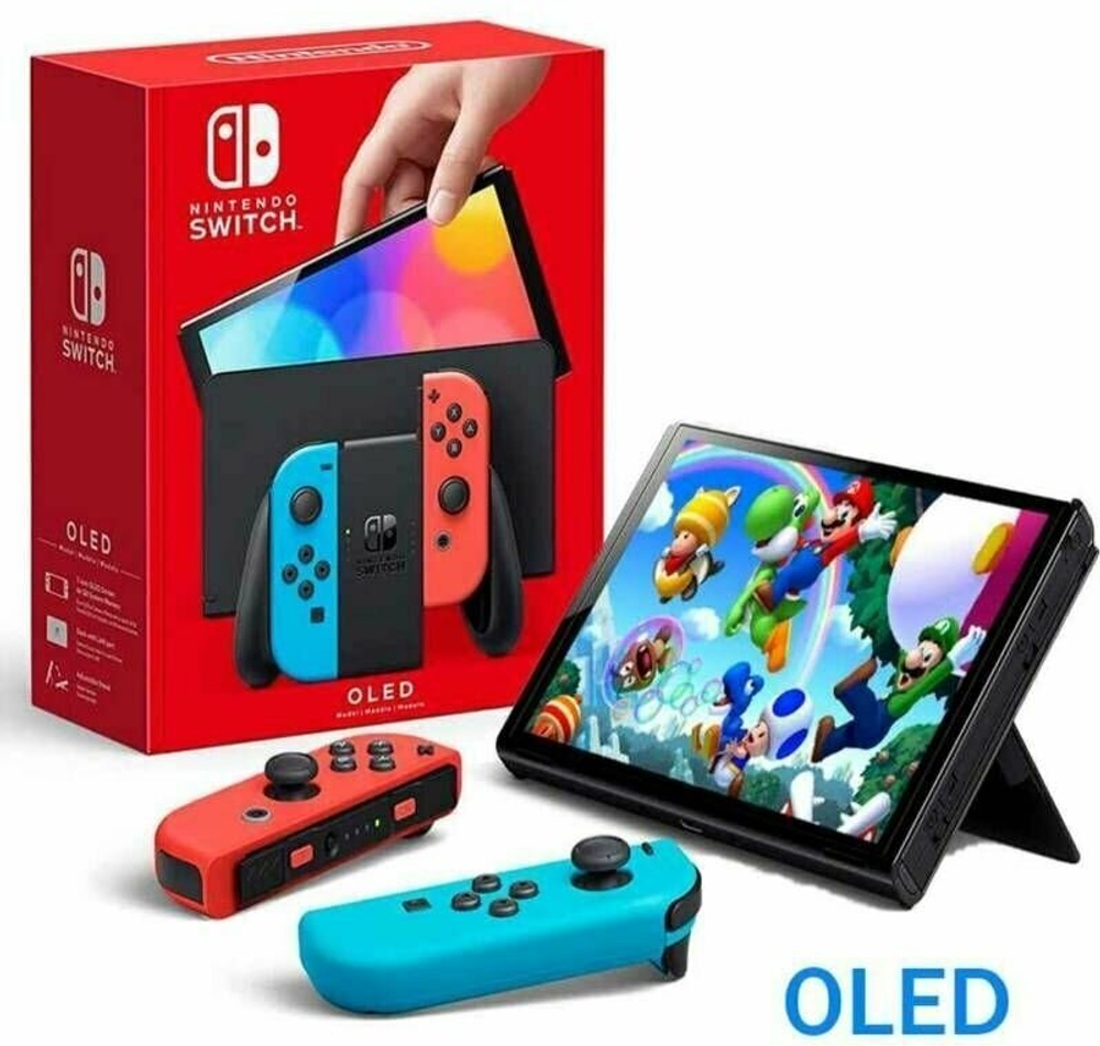 Игровая приставка Nintendo Switch OLED 64 ГБ, без игр, неоновый синий/неоновый красный