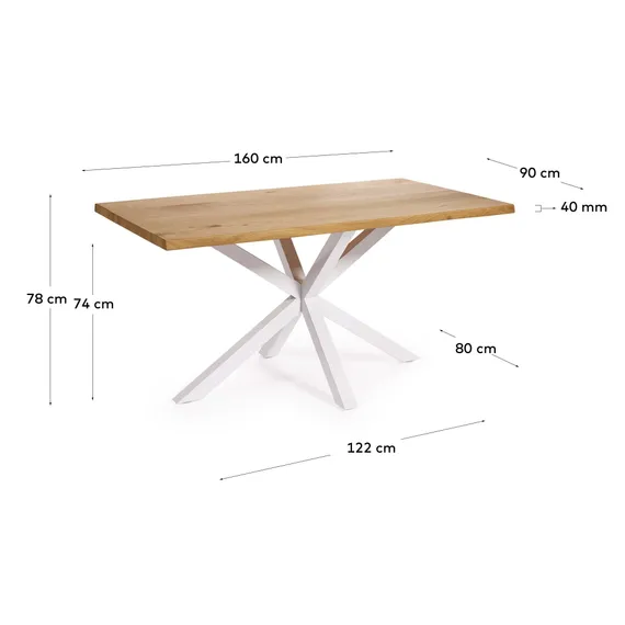 Argo Стол с дубовым шпоном натурального цвета и стальными ножками с белой отделкой 160 x 90 см
