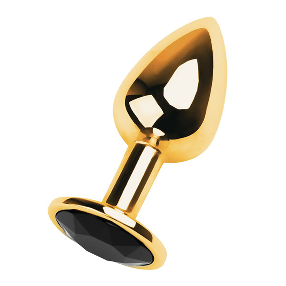 Золотистая анальная пробка 7см с чёрным кристаллом ToyFa Metal 717004-5