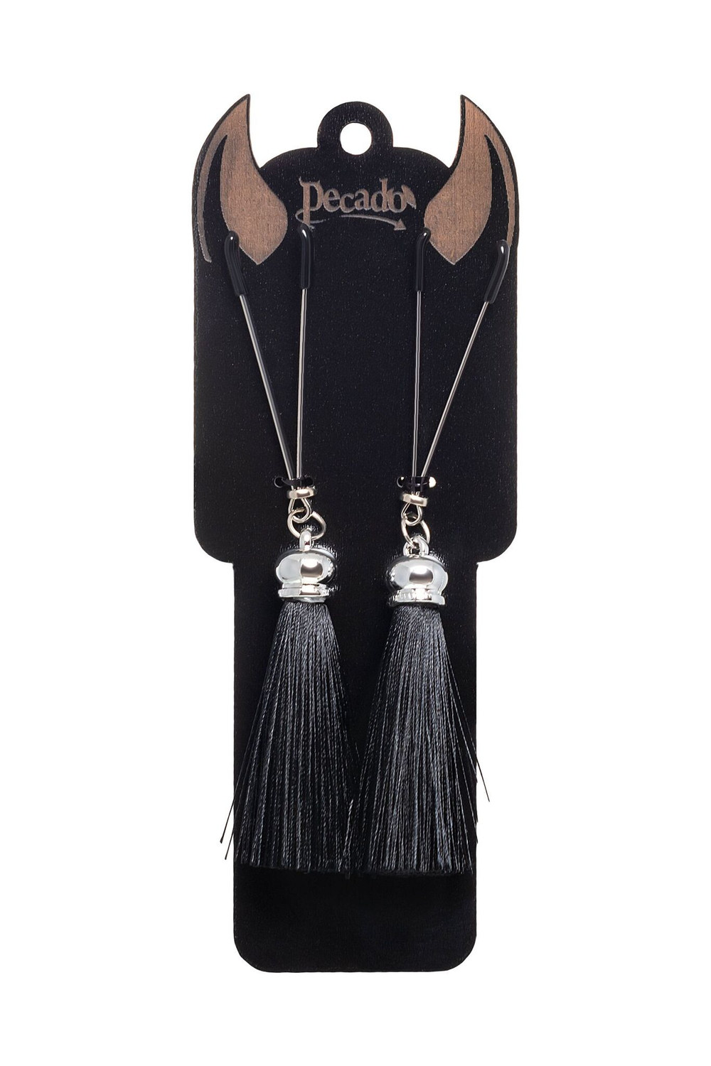 Зажимы на соски «Вилки» с черными кисточками из шелка