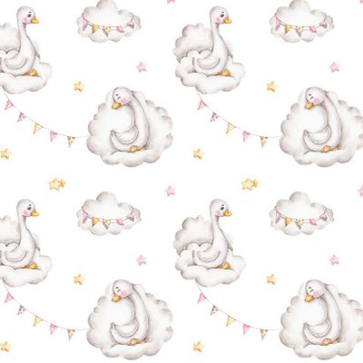 Акварельные гуси в облаках