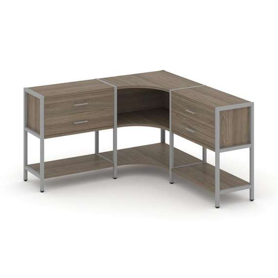 Shelf System Трехсекционный угловой стеллаж двухярусный с ящиками SN.STMU-231 Вяз Благородный/Металл