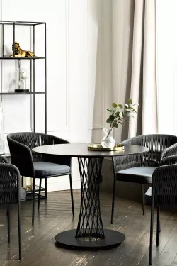 "Диего" обеденная группа на 4 персоны со стульями "Бордо" плетения колос, столешница "серый гранит"