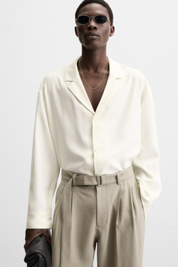 ZARA БРЮКИ С ЗАЩИПАМИ И РЕМНЕМ, СЕРЫЙ