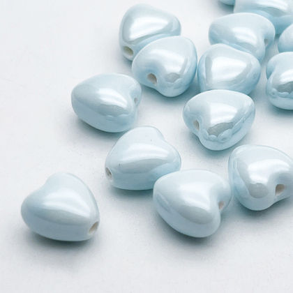 Бусина Сердце, цвет голубой светлый, керамика, размер 12 мм, цена за 1 шт