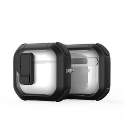 Прозрачный чехол черного цвета от Dux Ducis для наушников AirPods 4, серия PECN Series, в комплекте с карабином