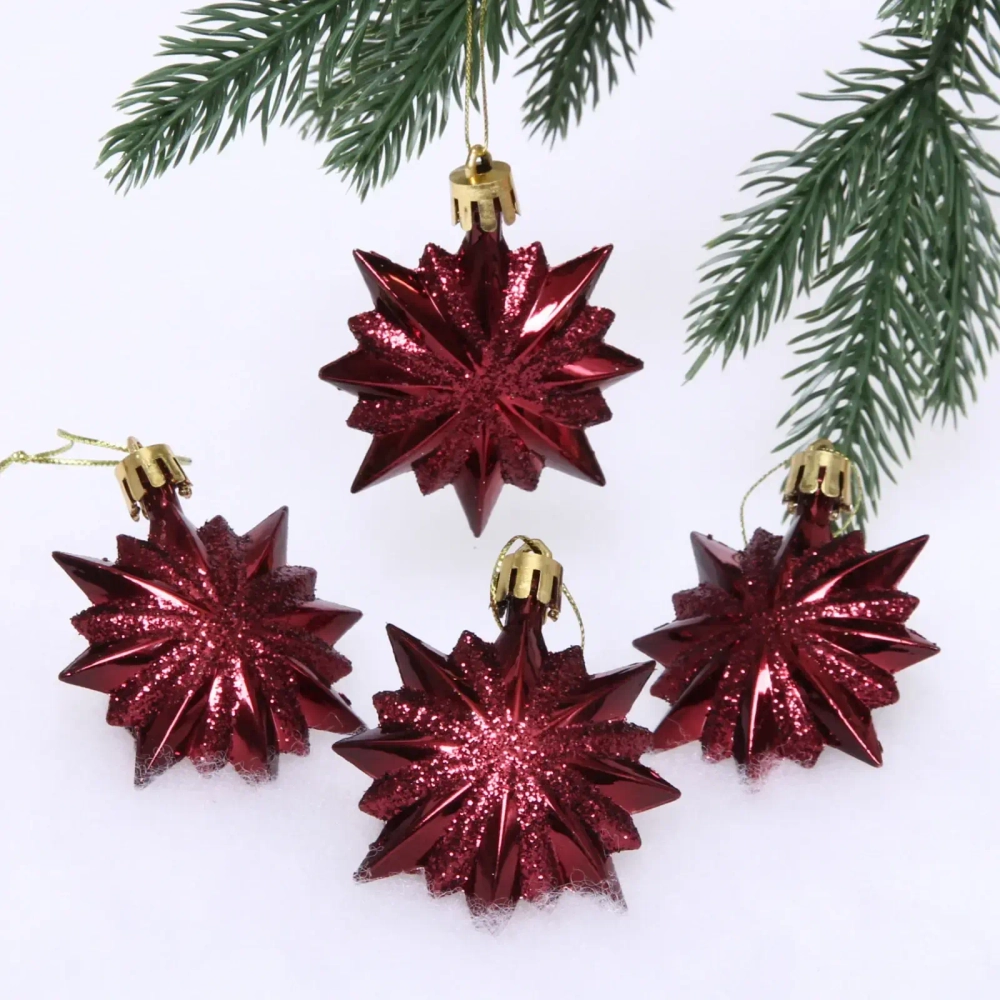 Ёлочные игрушки «Таинственное очарование» Звезда остроконечная 6 см (набор 4 шт), темный рубин