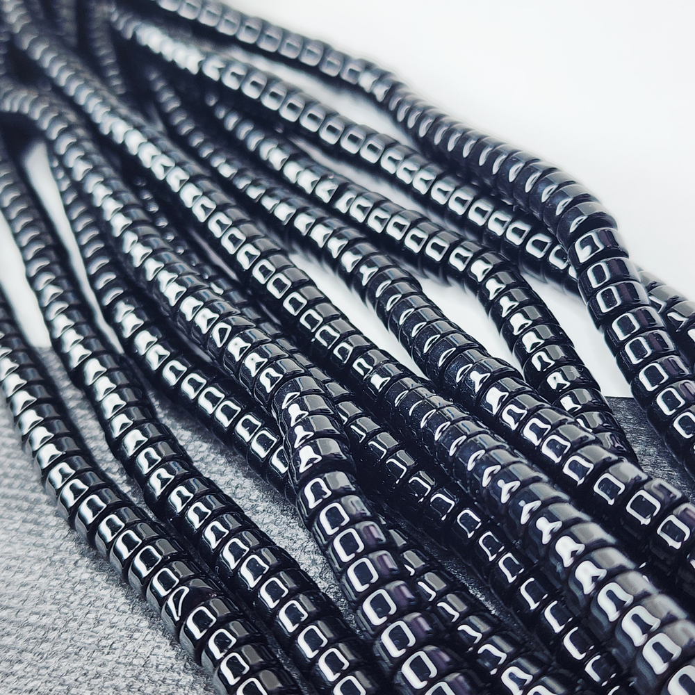 Бусины шайбы, рондель, черный, лэмпворк, стекло, р-р 6мм, цена за набор 10 шт