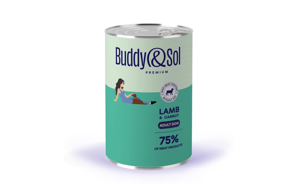Консервы Buddy&amp;Sol PREMIUM ADULT для собак всех пород индейка ягненок морковь 410 г