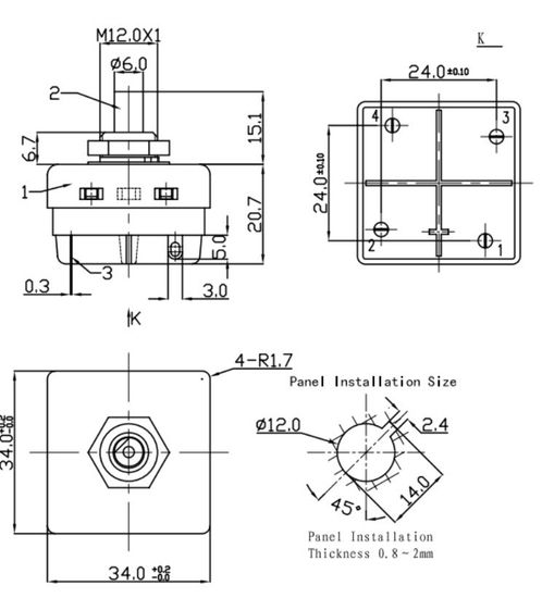 Галетный переключатель RT-18-4P ON-OFF 1/2A