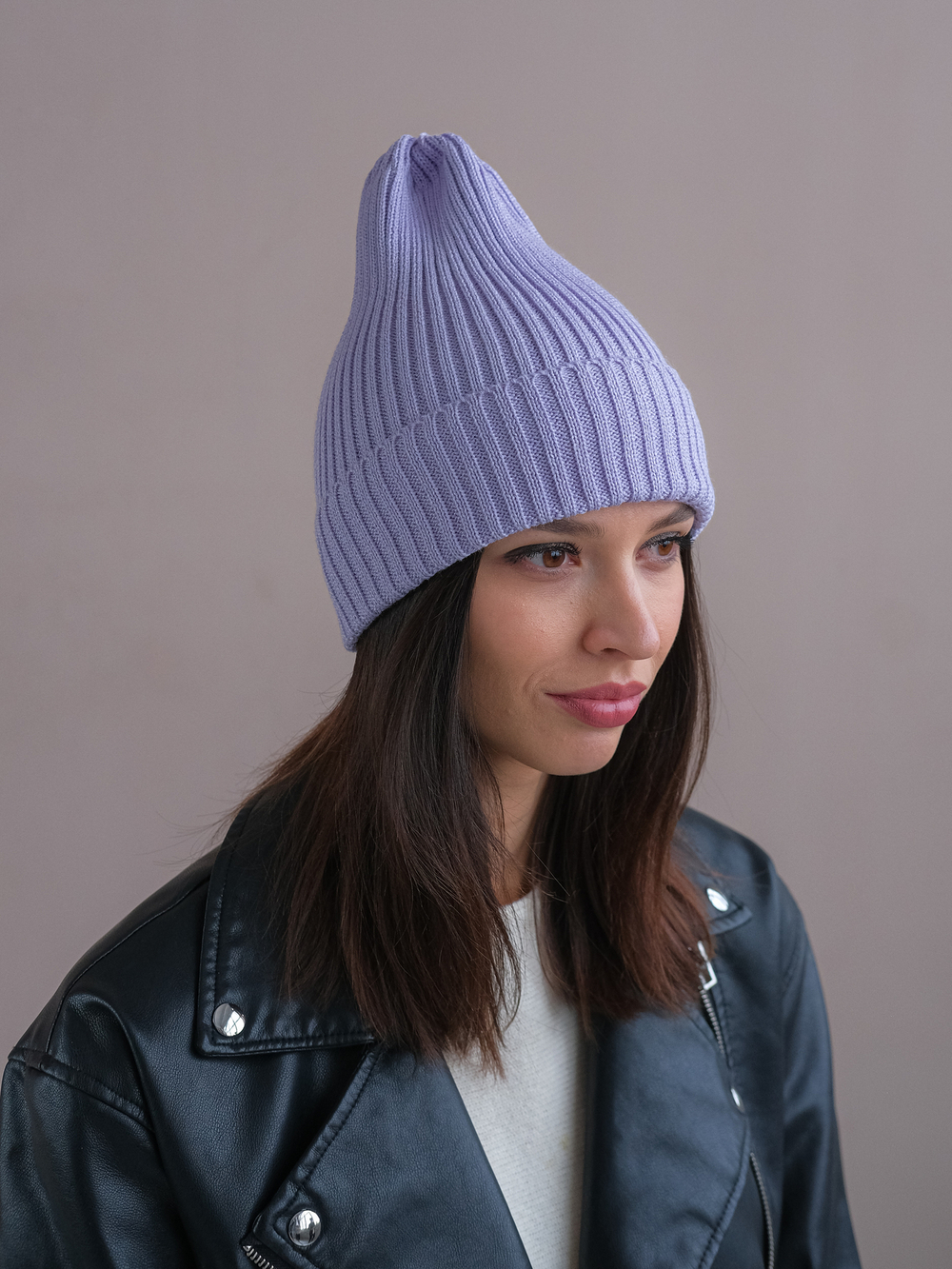 Шапка вязаная-резинка весенняя/осенняя хлопковая КЭП(Лаванда)