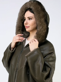 Дубленка зимняя натуральная с капюшоном оверсайз