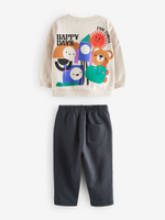 Толстовка и джоггеры в комплекте для мальчика Next B12-013, Бежевый, Темно-серый