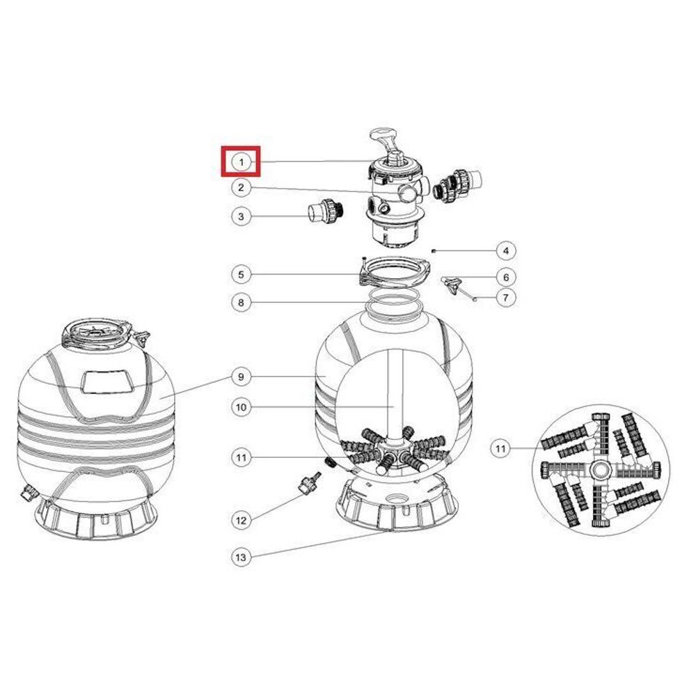 Кран шестиходовой Emaux 1.5&#39;&#39; с верхним подключением Т/MFV (88281550B)