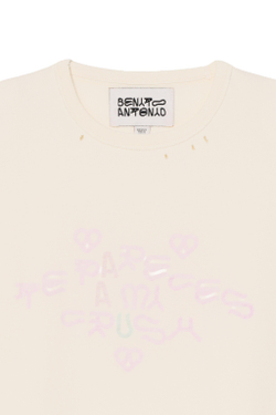 ZARA X BENITO ANTONIO ФУТБОЛКА С ЭФФЕКТОМ ПОТЕРТОСТЕЙ, КРЕМОВЫЙ