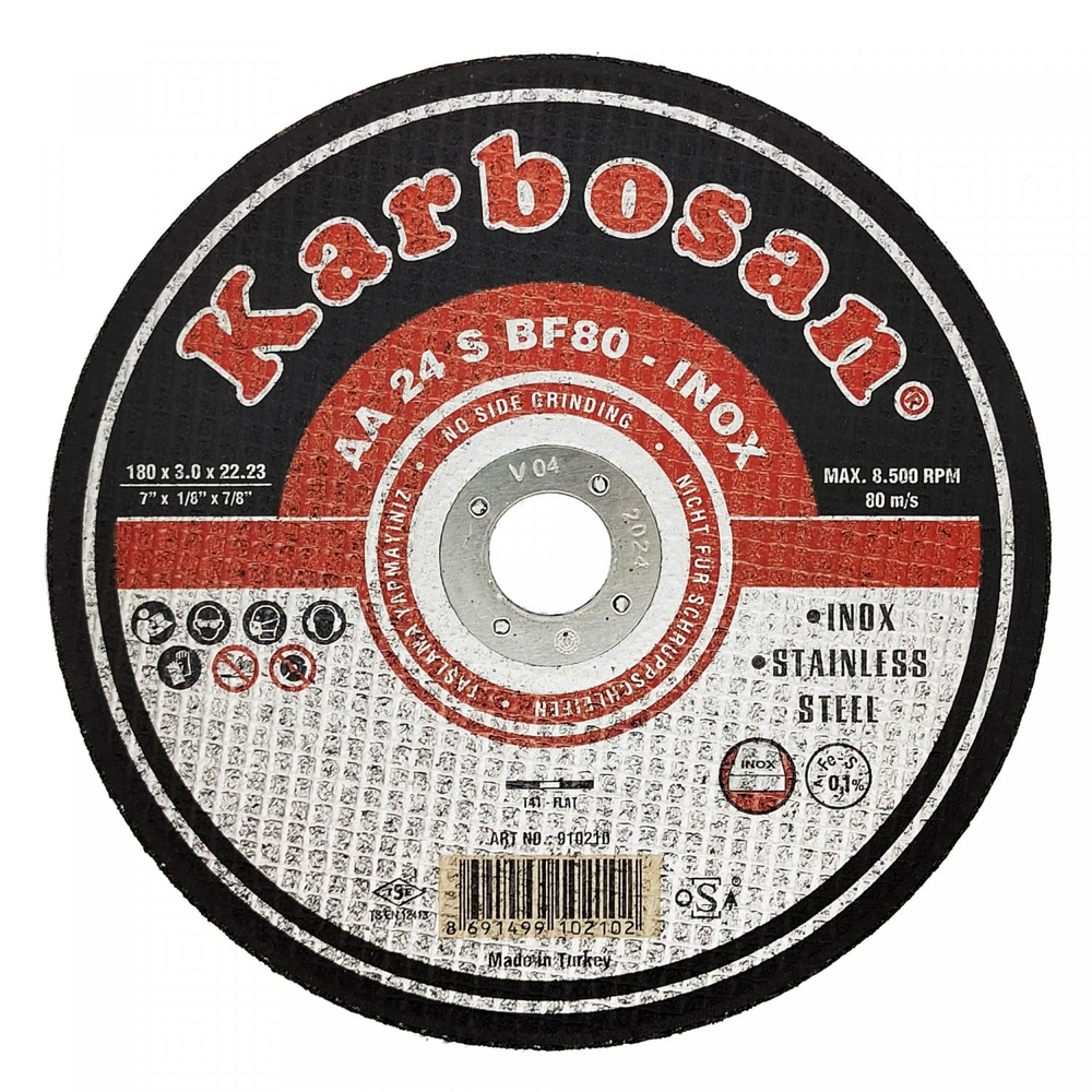 Диск отрезной по нержавеющей стали Karbosan 180х3х22 мм INOX