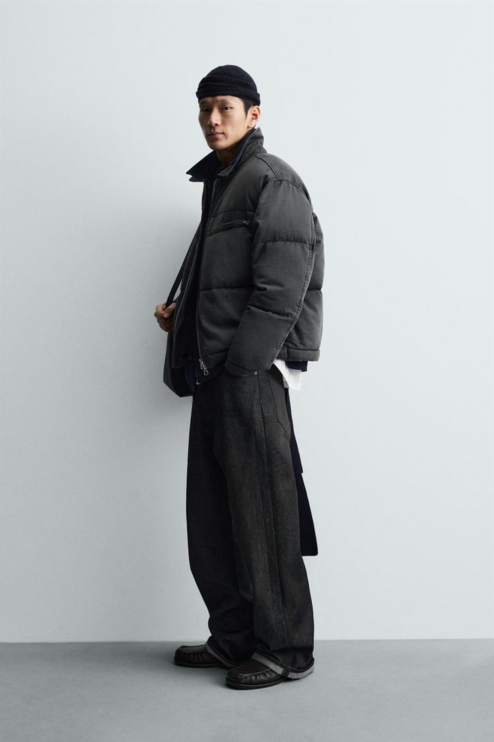 ZARA УТЕПЛЕННАЯ ДЖИНСОВАЯ КУРТКА С ЭФФЕКТОМ ПОТЕРТОСТИ, СЕРЫЙ