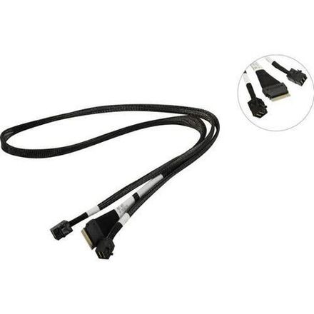 Кабель Slim SFF-8654 8i- 2x Mini SAS HD,  74pin to Dual SFF-8643  Cable PCI-Express SAS 4.0 80см